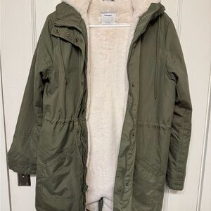 Olive Green Hooded Parka with Faux Fur Lining Old Navy